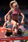 Eilish McColgan on her way to winning the 3000 metres steeplechase at the Sainsbury's British Championships, Birmingham.